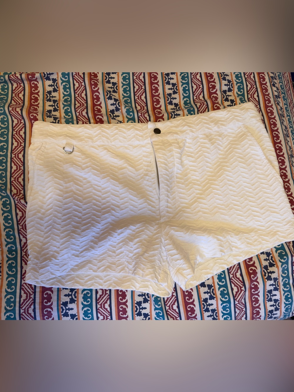 Men's White Swim Trunks with Textured Chevron Pattern